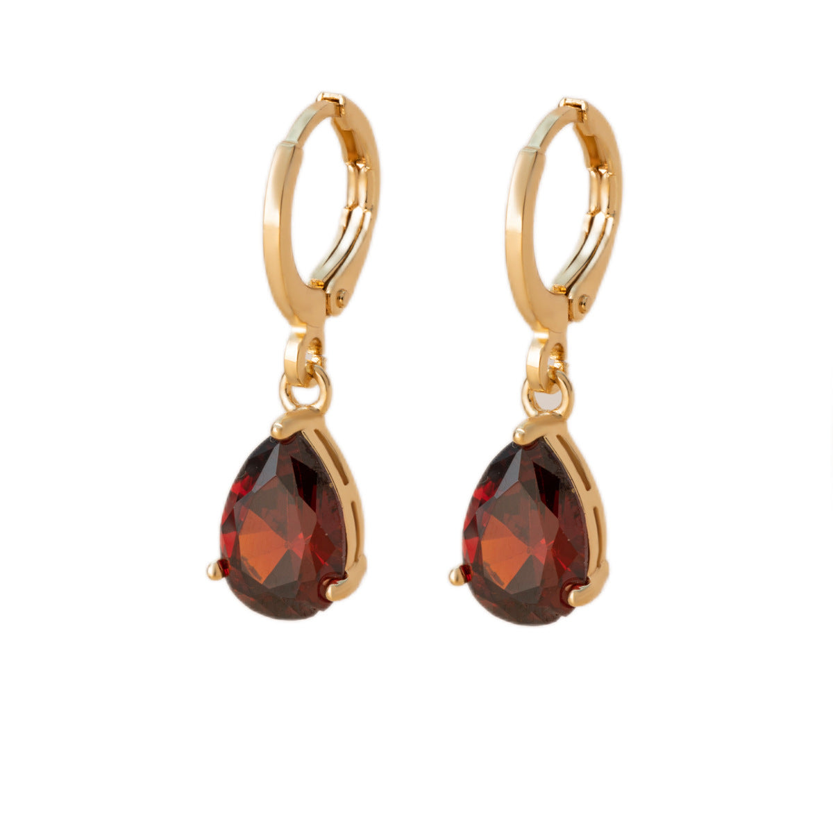 Colorful Zircon Teardrop Earrings – Retro Copper Beveled Studs