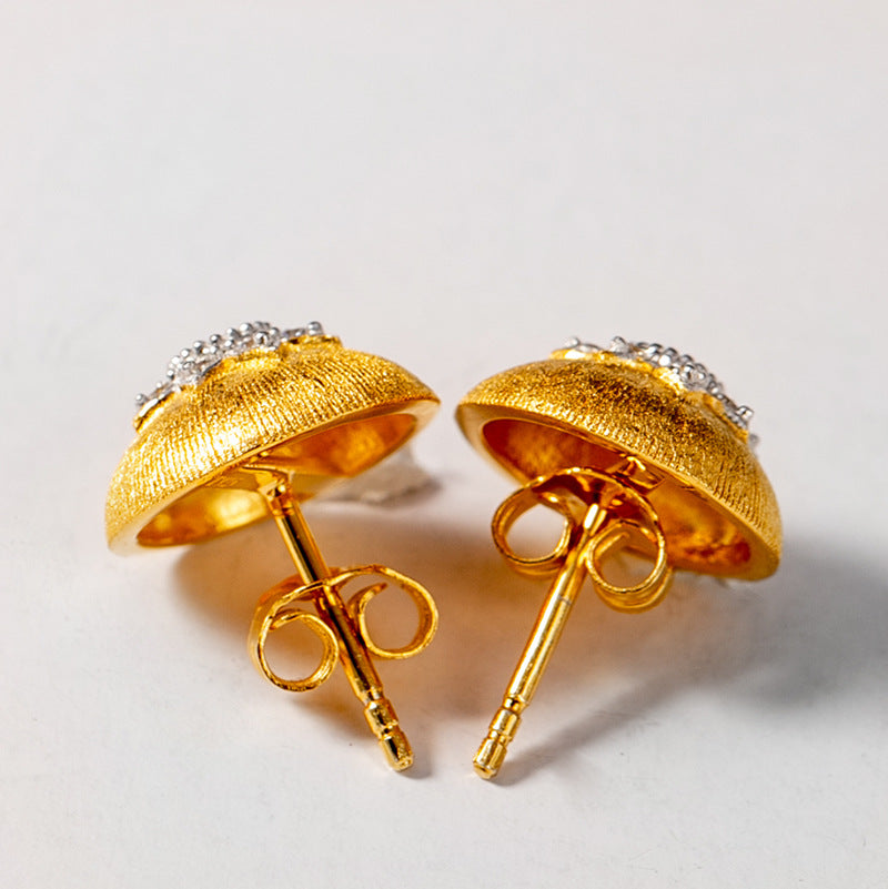 Vintage Gold Ruby Zircon Dome Stud Earrings – Two-Tone Electroplated Silver Luxury Jewelry for Women