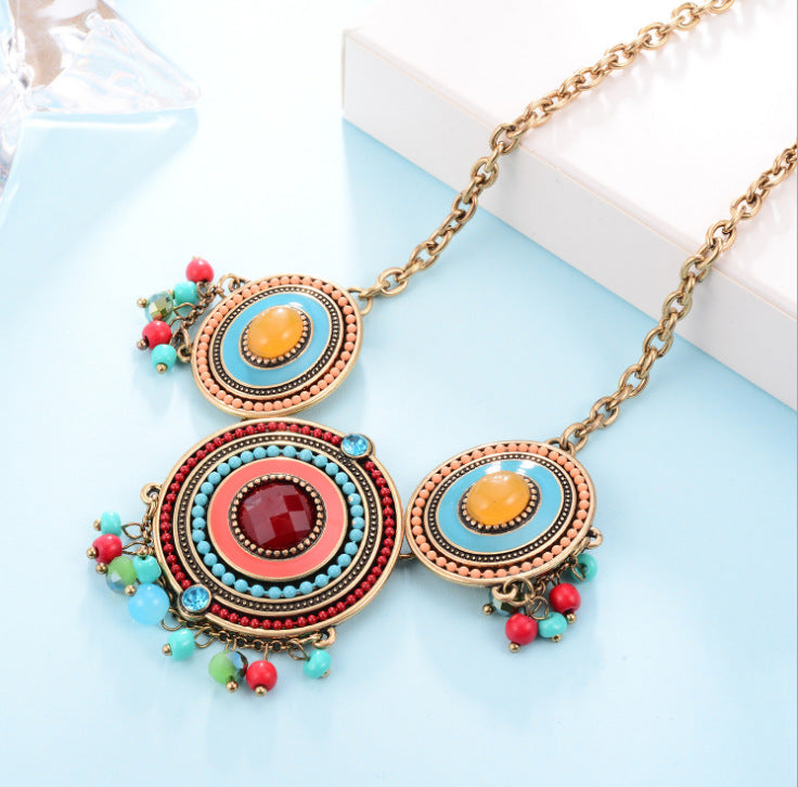 Red Boho Crystal Bamboo Chain Necklace – Exotic, Women's Statement Jewelry