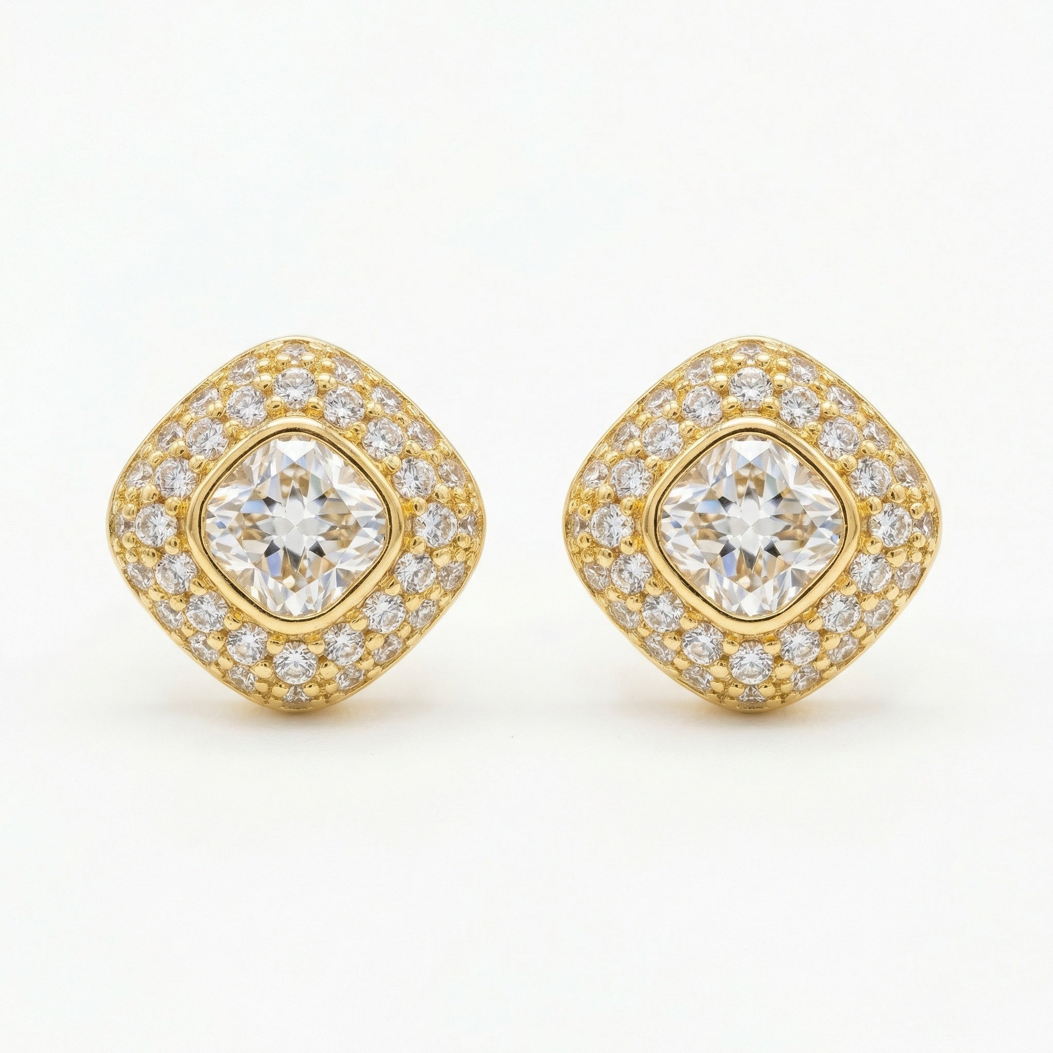 Cushion-Cut Halo Stud Earrings – 925 Sterling Silver