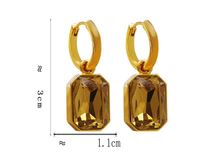 Gold Gemstone Huggie Hoop Earrings – Retro Copper Drop Earrings for Women