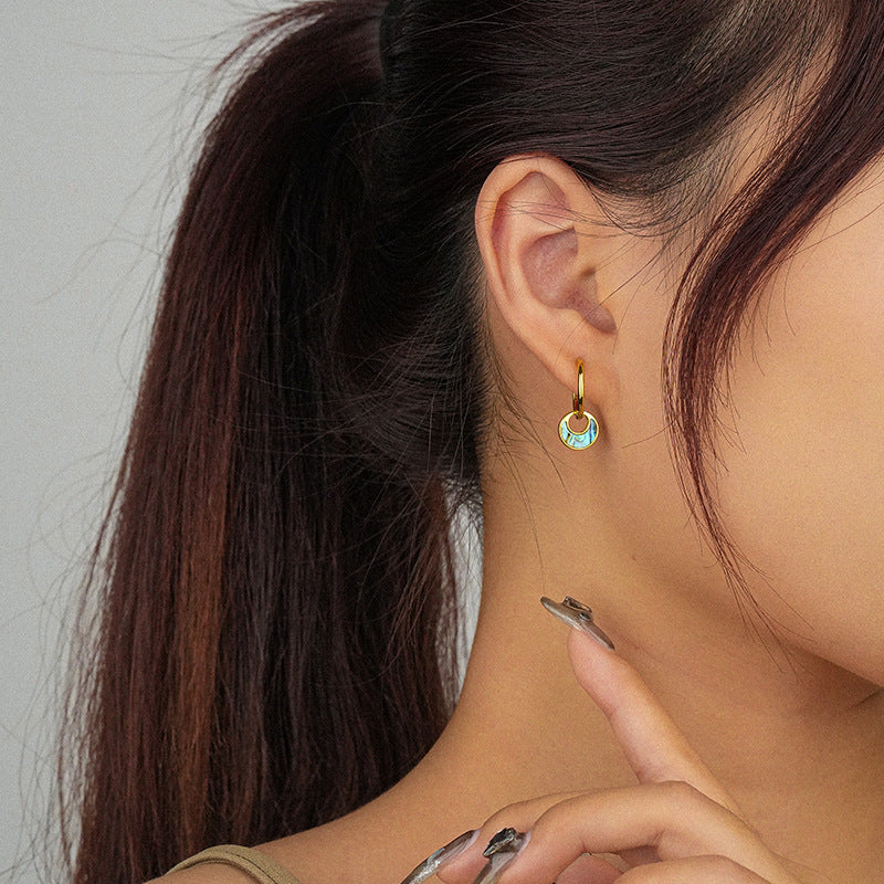 Abalone Shell Hoop Earrings – 925 Sterling Silver, Vintage European Style