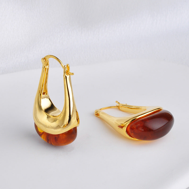 Maillard Amber Hoop Earrings – Retro Luxury, Geometric, Gold-Plated Copper, Women's