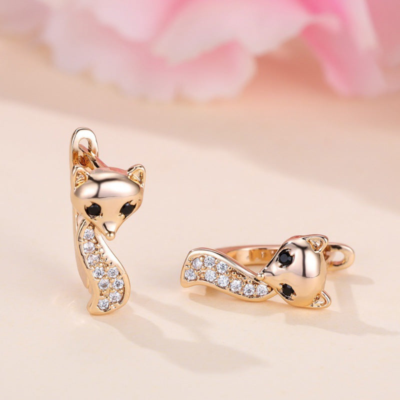 Champagne Gold Fox Ear Clip with White Diamond Accents