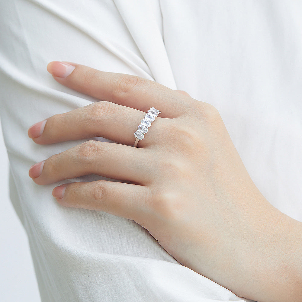 925 Silver Zircon Geometric Band – Women’s White Gold