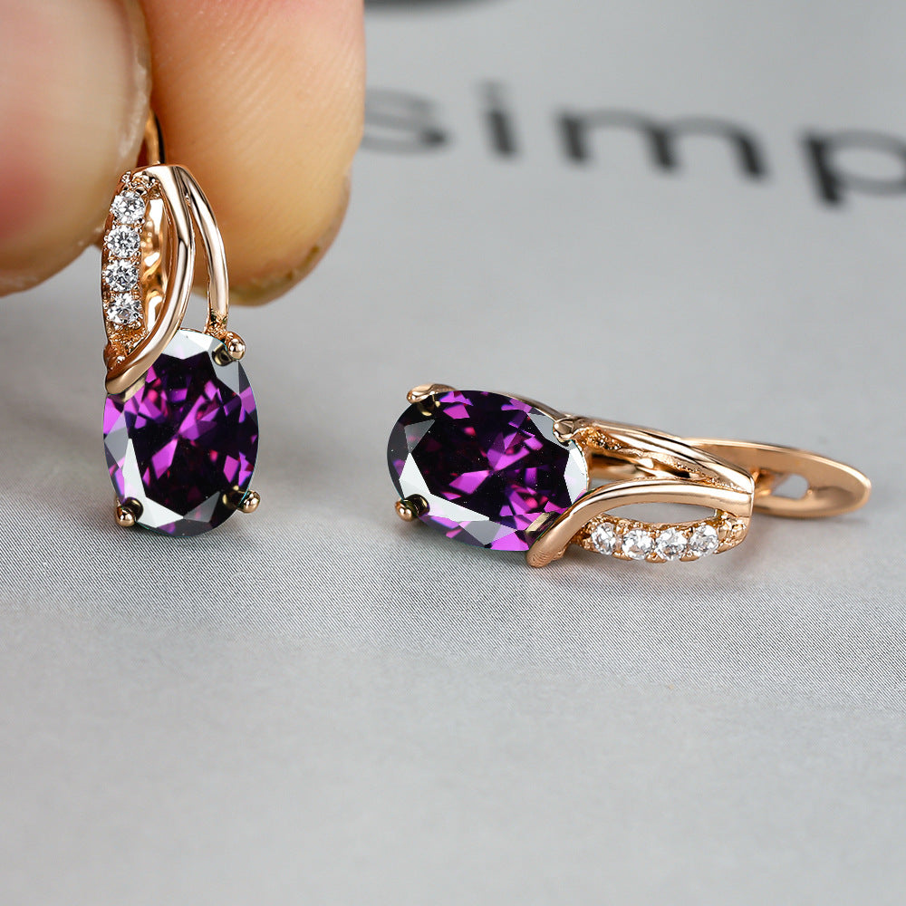 Champagne Gold Zircon Ear Clips – Diamond-Cut Copper Huggie Earrings for Women