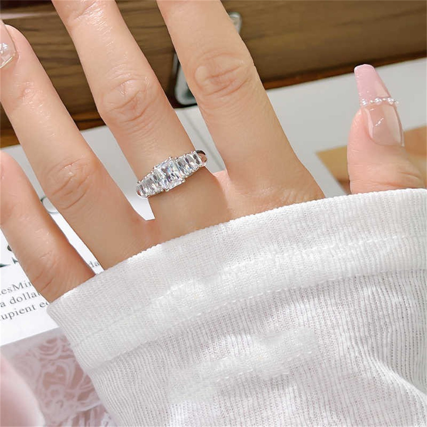 925 Silver Square Diamond Row Ring – Women’s White
