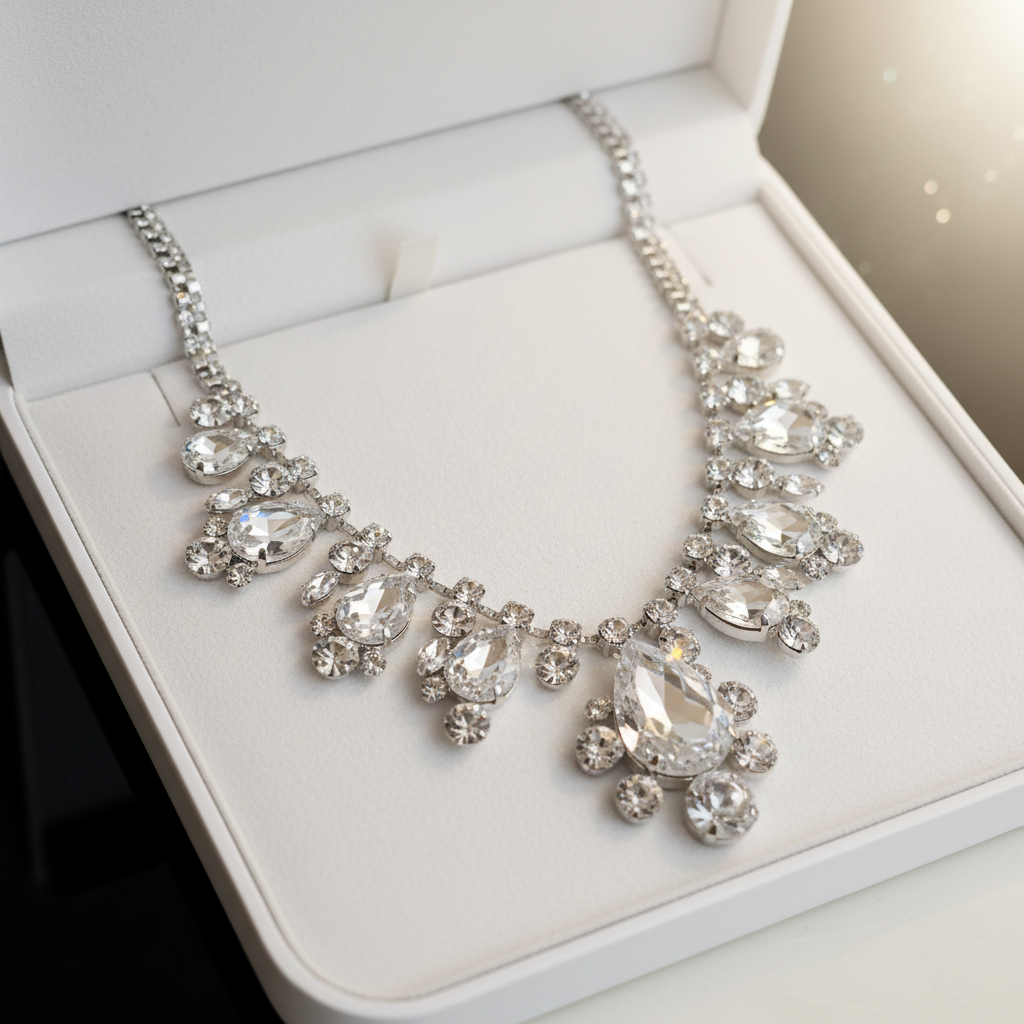 Crystal rhinestone statement choker in luxury jewelry box