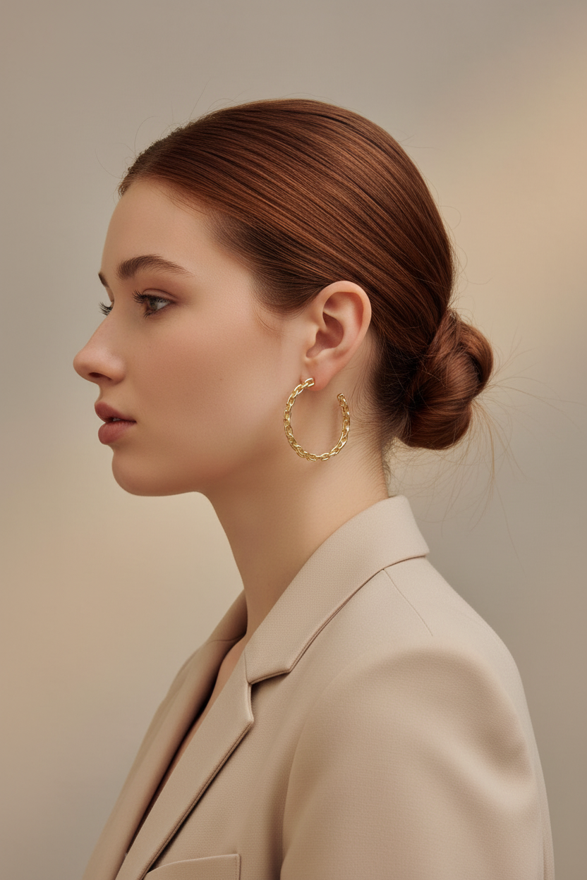 Chain Link Hoop Earrings – Redhead Model Side Profile