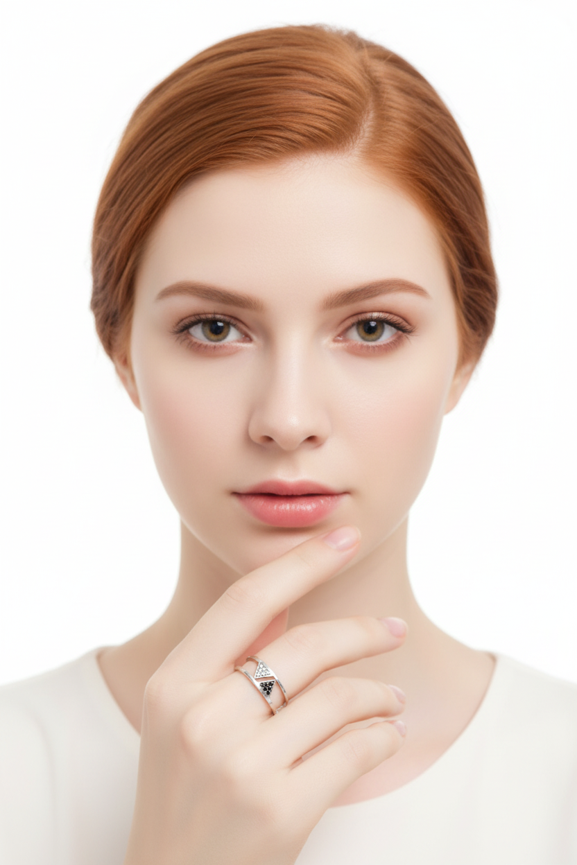 Modelo ruiva frontal usando o 925 Sterling Silver Open Ring