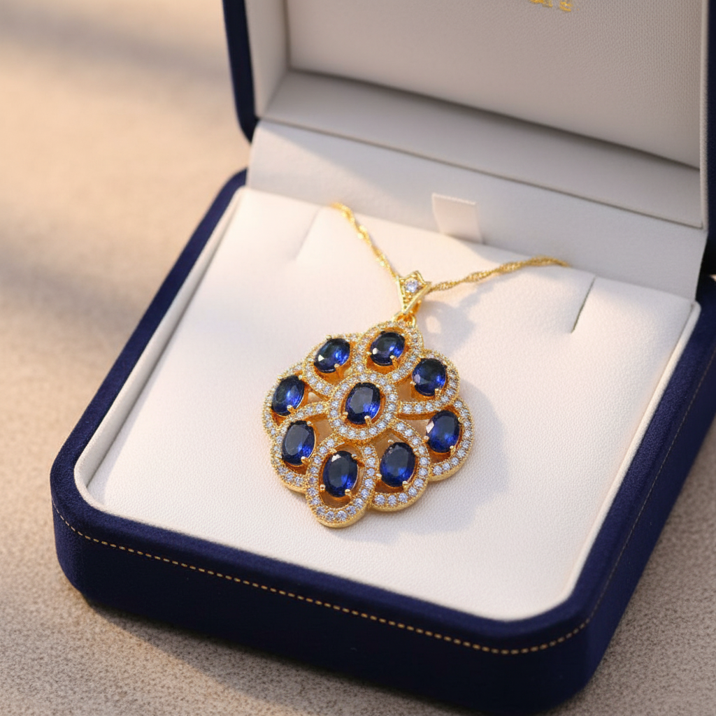18K gold-plated necklace with zirconia in luxury jewelry box