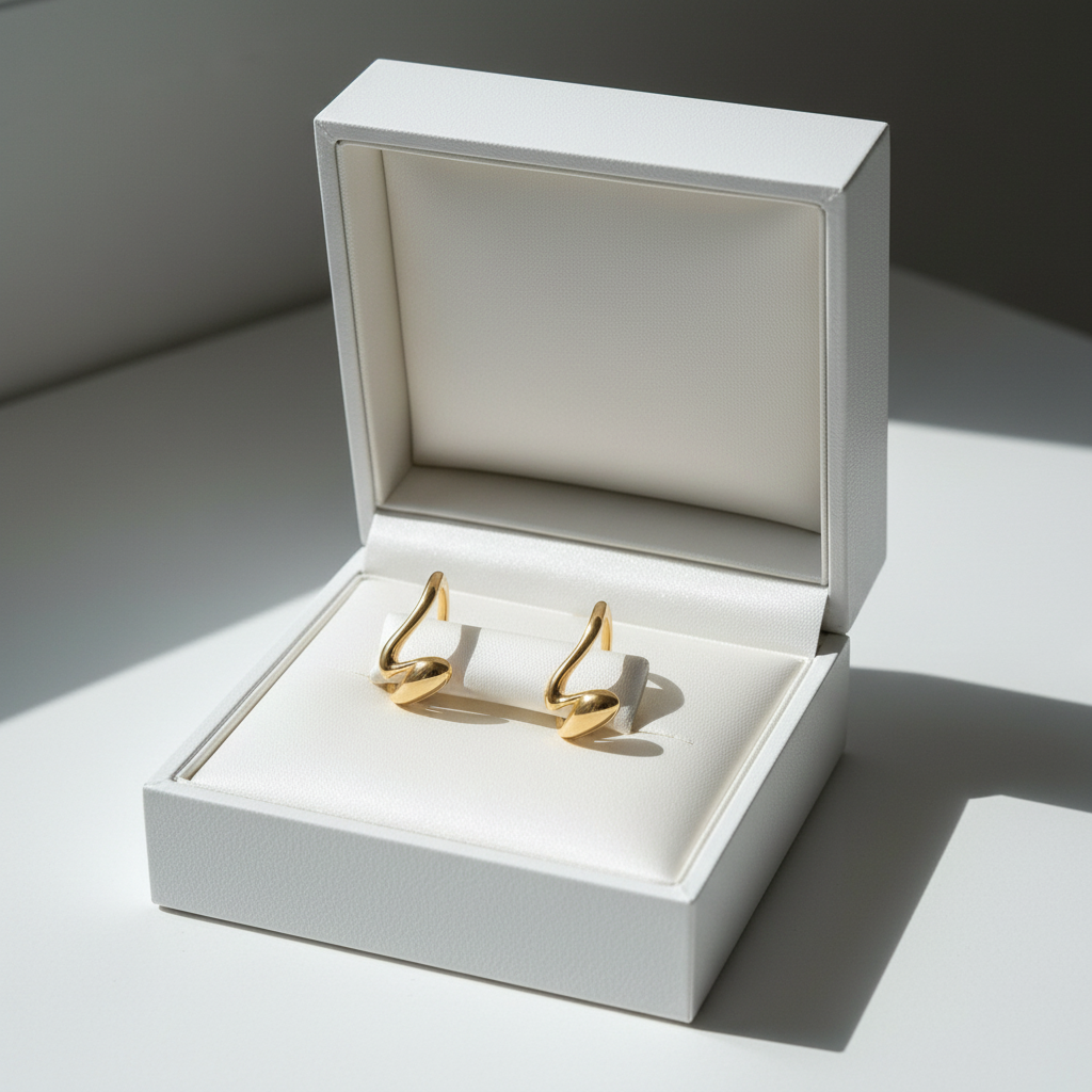 Minimalist Gold Studs in white jewelry box