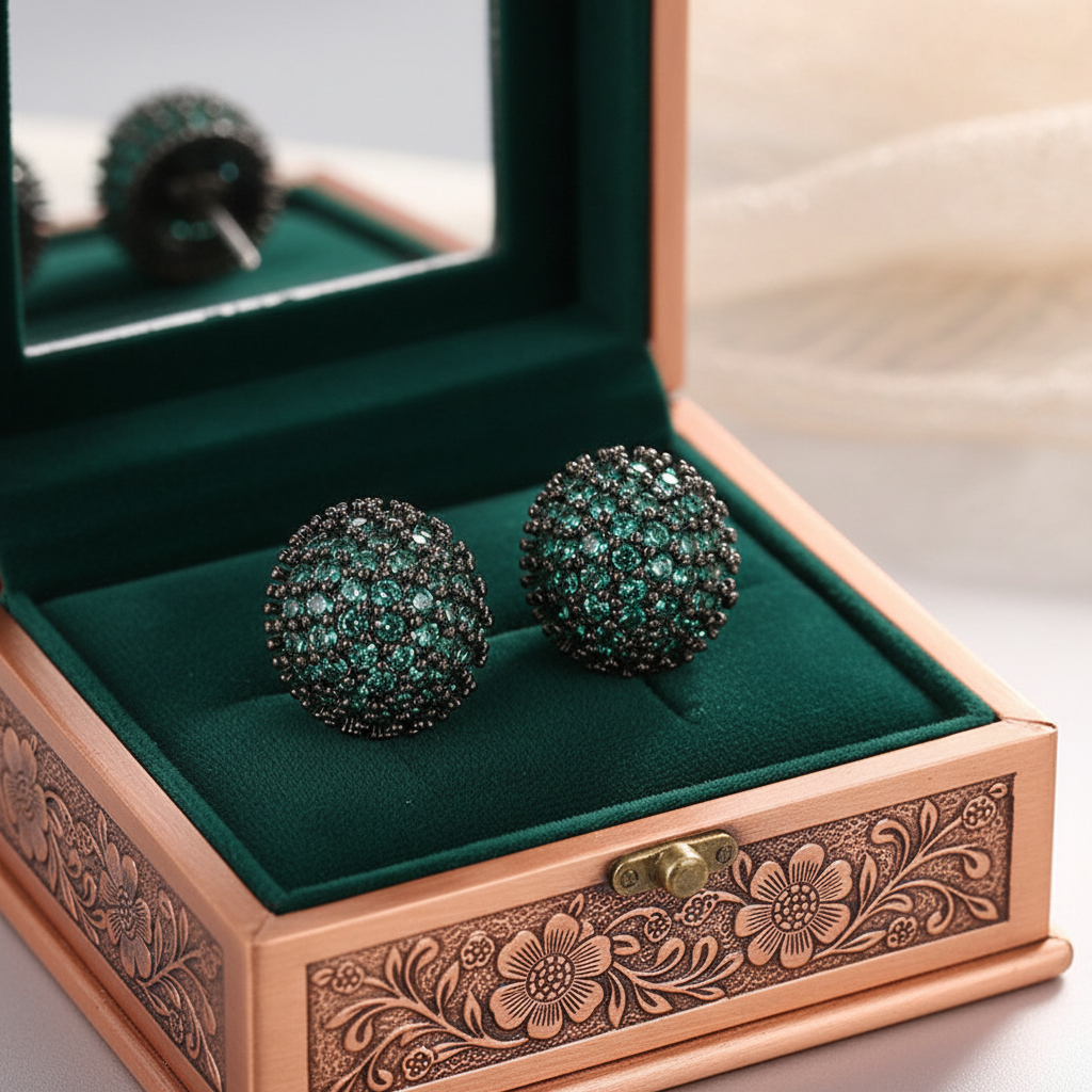 Flower zircon stud earrings in luxury jewelry box with mirror