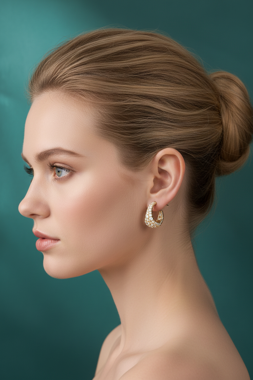 Geometric Huggie Pavé Earring – Blonde Model Editorial Photo