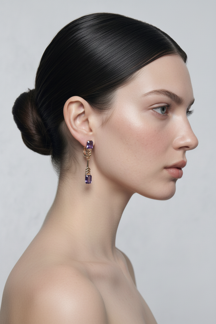 Sun & Moon Amethyst Jewelry Set — Rose Gold Earrings & Ring